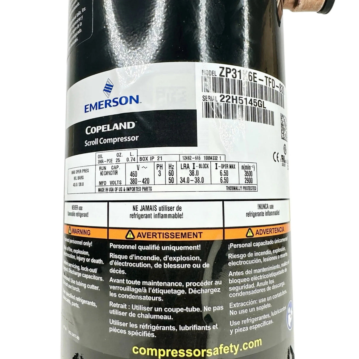 ZP31K6E-TFD-830 Genuine Copeland Scroll Compressor - Truck To Trailer