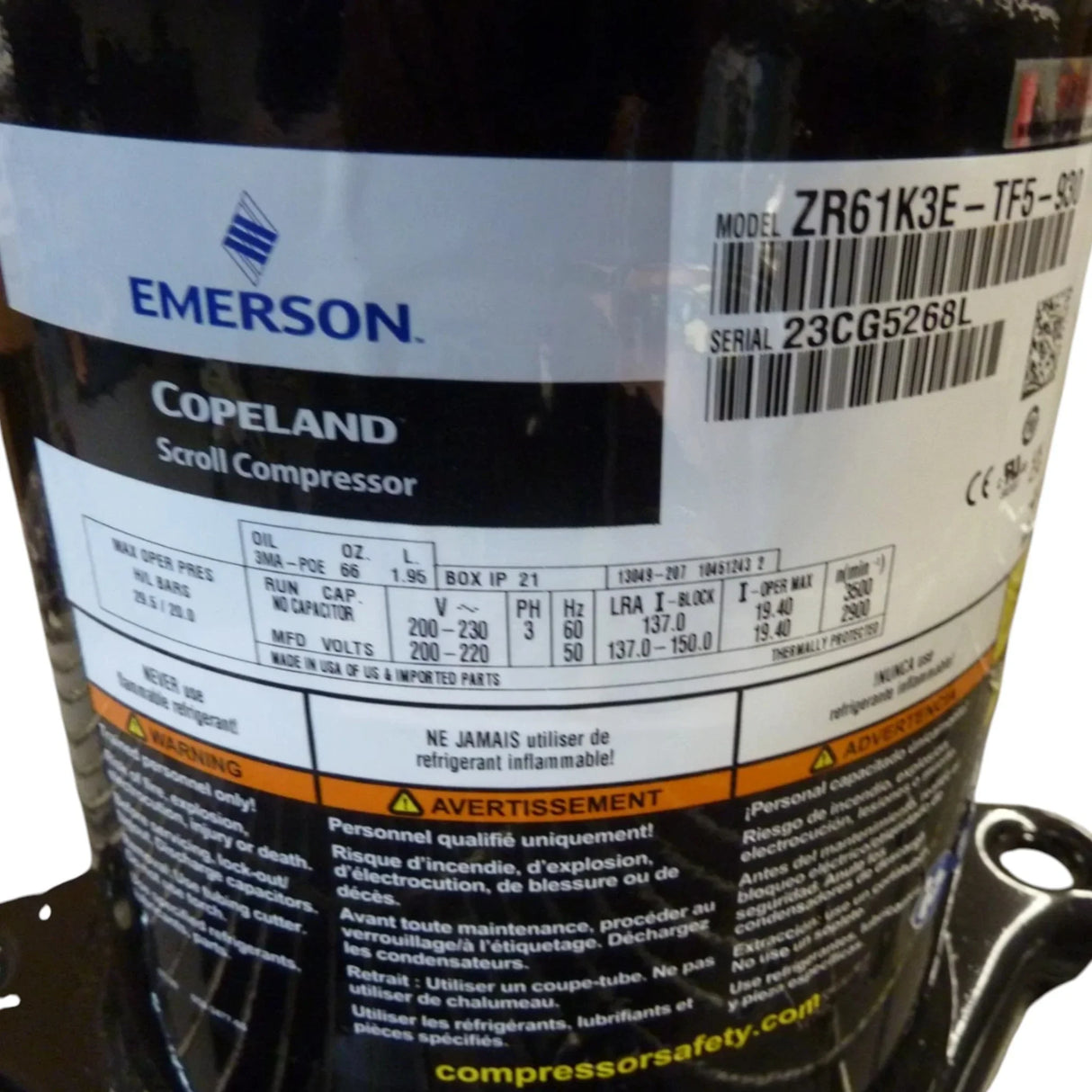 ZR61K3E-TF5-930 Genuine Copeland Scroll Compresor - Truck To Trailer