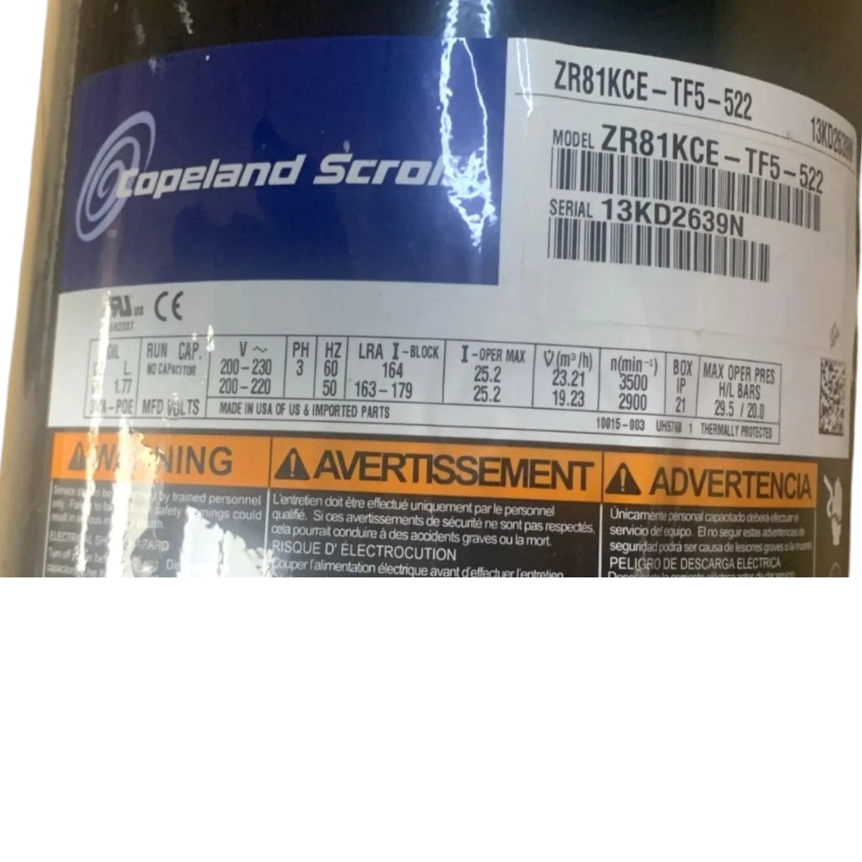 ZR81KCE-TF5-522 Copeland Scroll Compressor - Truck To Trailer