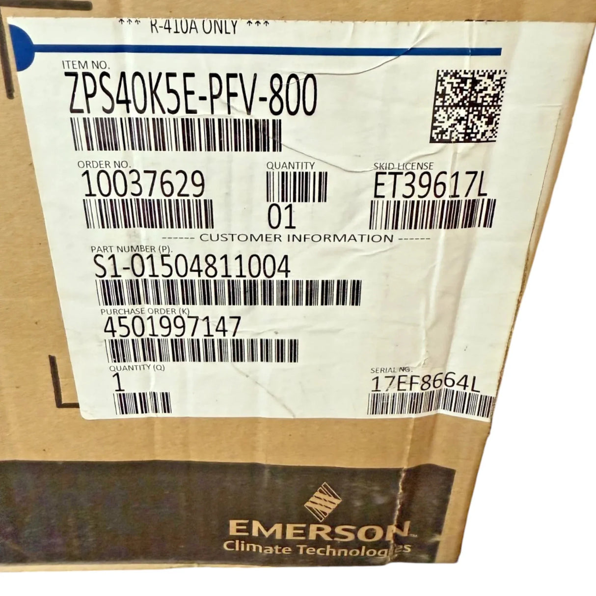 ZPS40K5E-PFV-800 Genuine Copeland Scroll Compressor - Truck To Trailer