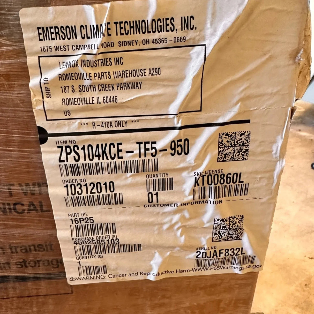 ZPS104KCE-TF5-950 Genuine Copeland Hermetic Scroll Compressor - Truck To Trailer