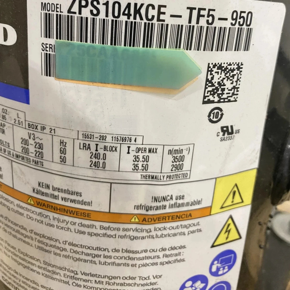 ZPS104KCE-TF5-950 Genuine Copeland Hermetic Scroll Compressor - Truck To Trailer