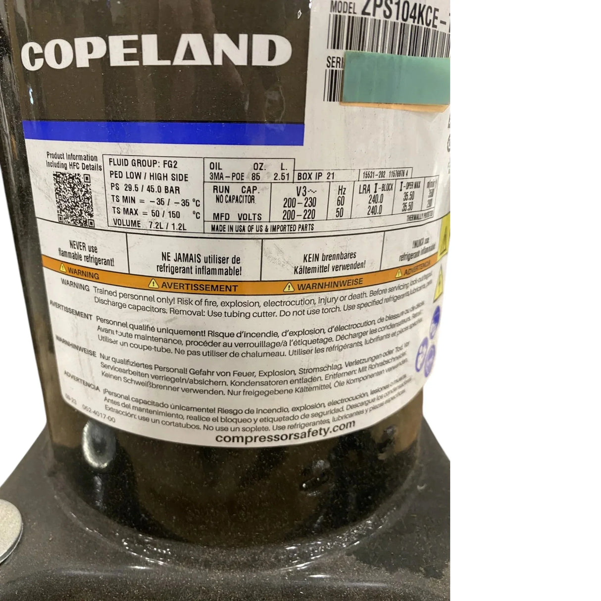 ZPS104KCE-TF5-950 Genuine Copeland Hermetic Scroll Compressor - Truck To Trailer