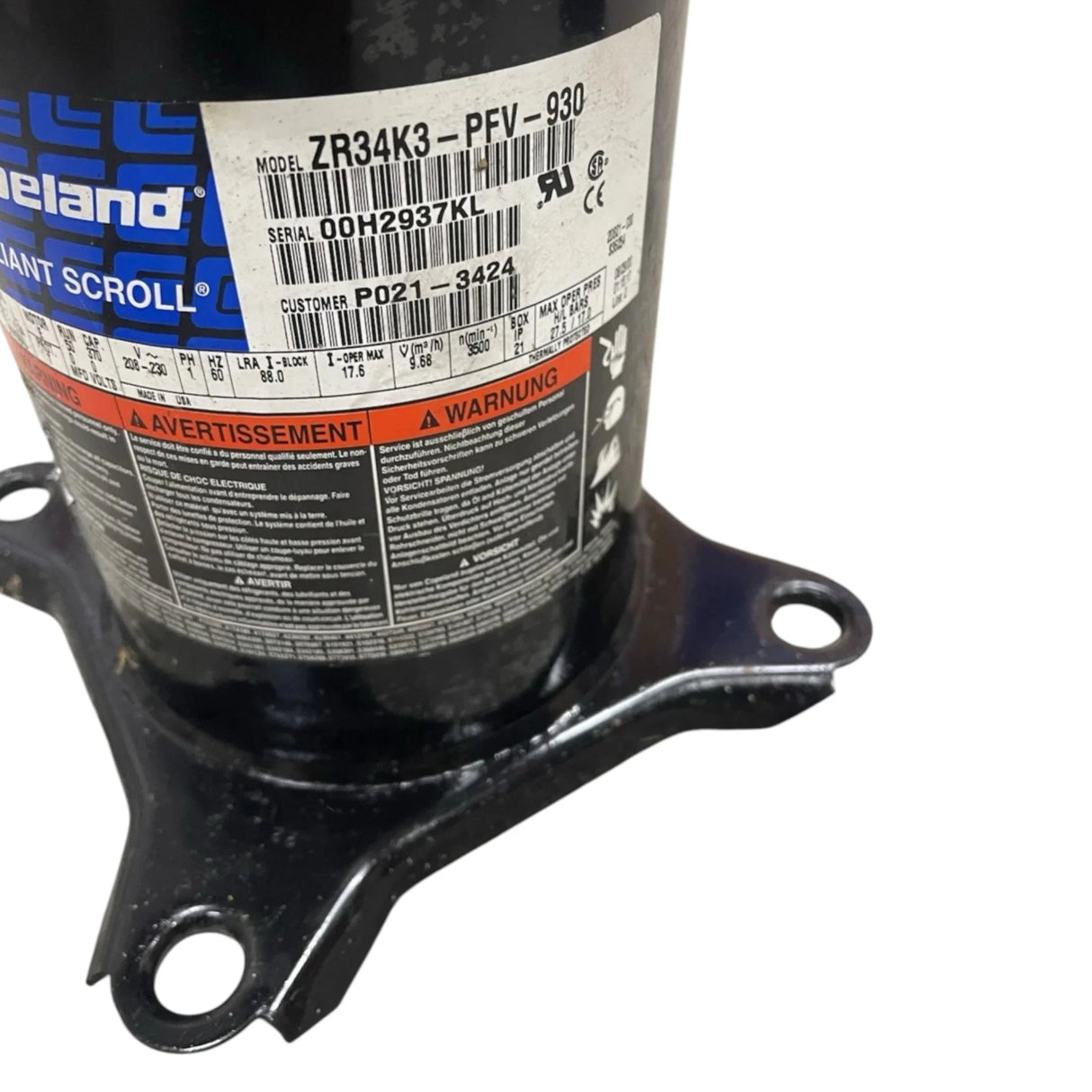 ZR34K3-PFV-930 Copeland Scroll Compressor - Truck To Trailer