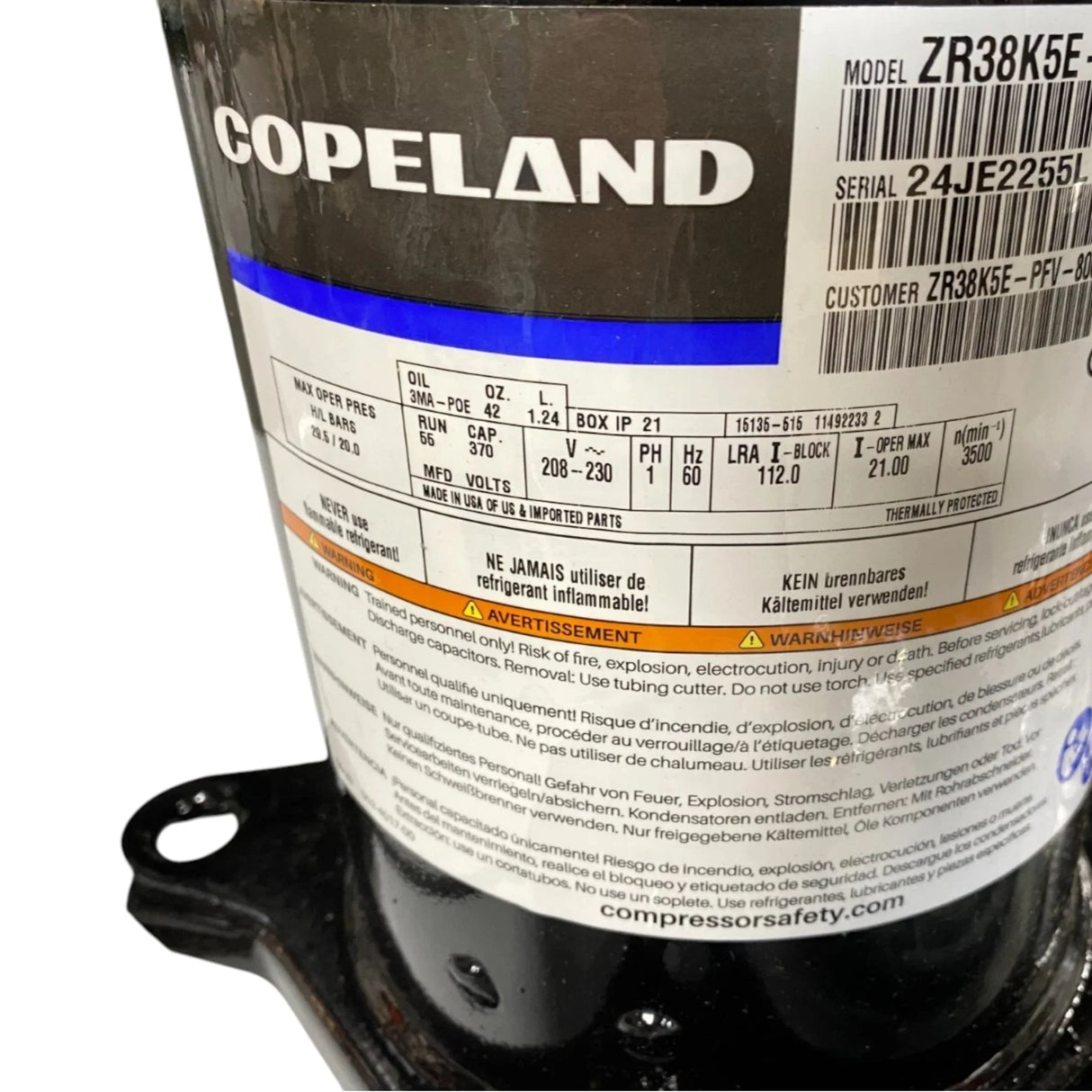 ZR38K5E-PFV-800 Genuine Copeland Scroll Compressor - Truck To Trailer