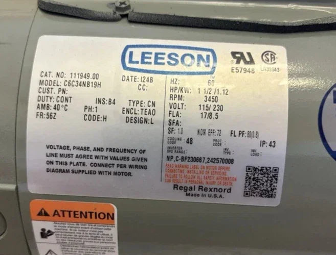 111949.00 Genuine Leeson Agricultural Motor 115/208-230V