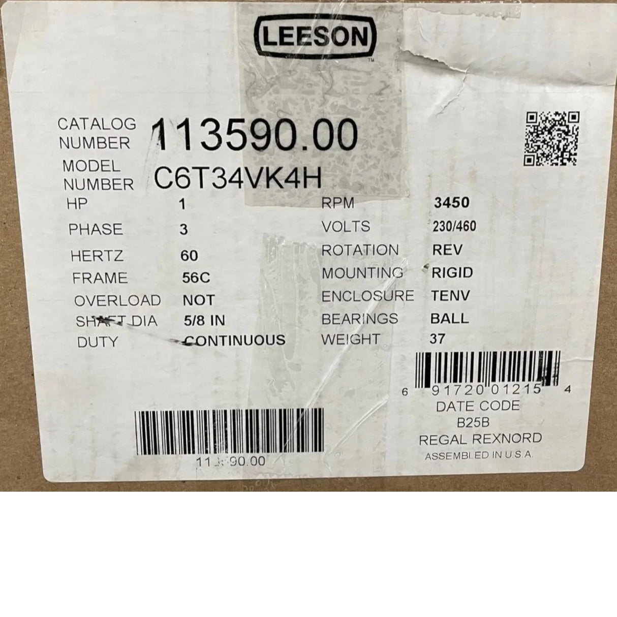 113590.00 Leeson Washdown Motor 230/460V