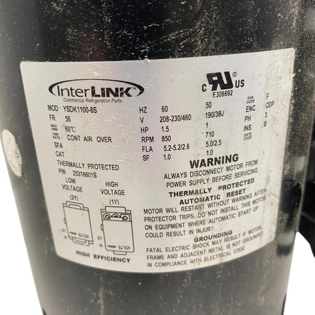 YSDK1100-8S Genuine Lnterlink Electric Motor 208-230/460V