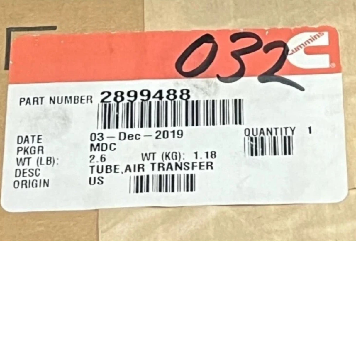 2899488 Genuine Cummins Air Transfer Tube