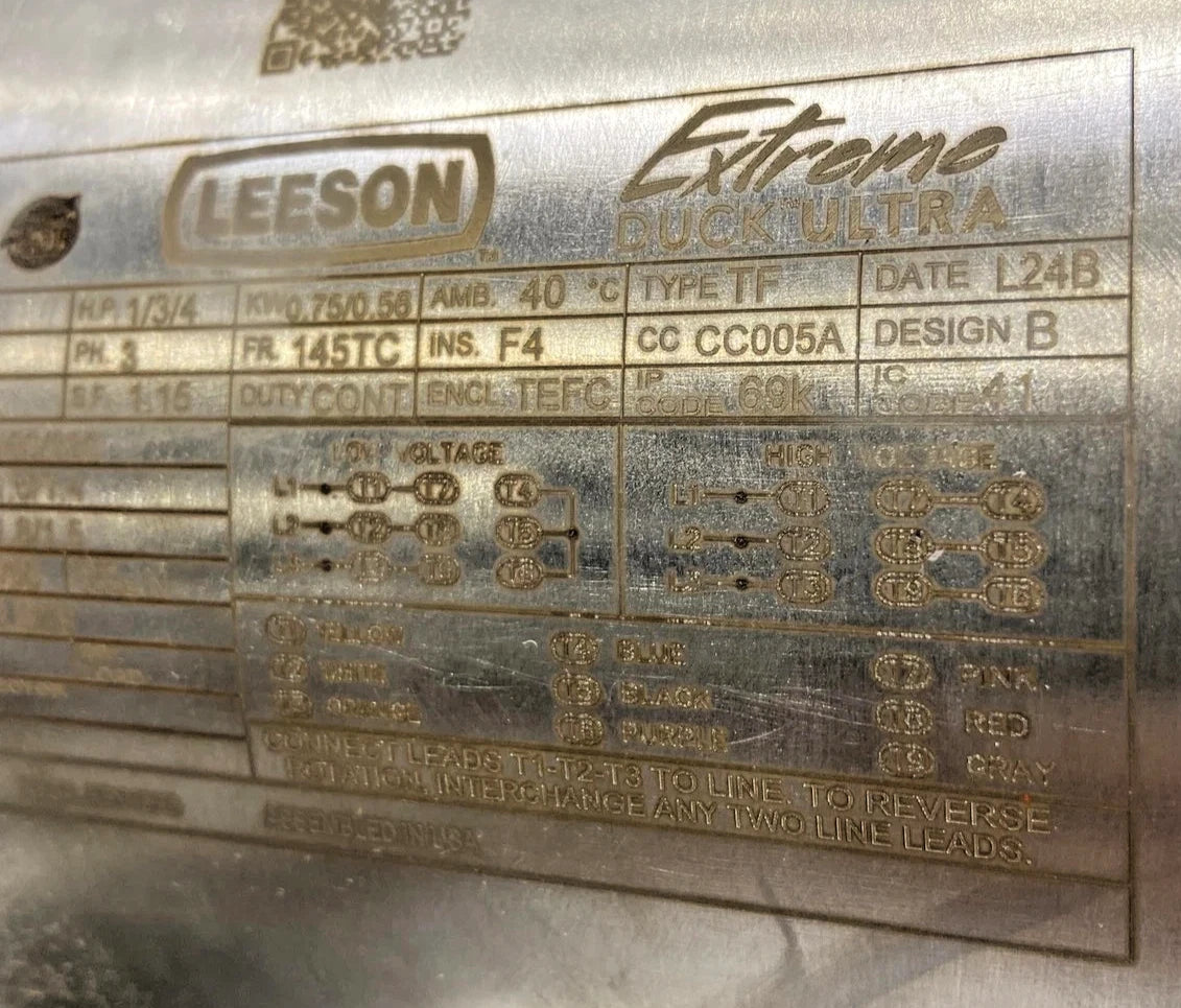 122219.00 Genuine Leeson Washdown Motor 115-208/230V