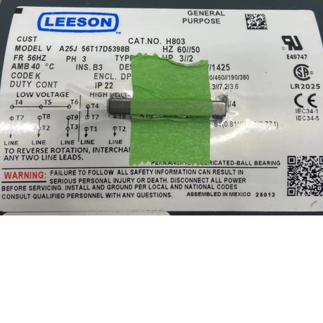 56T17D5398B Genuine Leeson General Purpose Motor 208-230/460V
