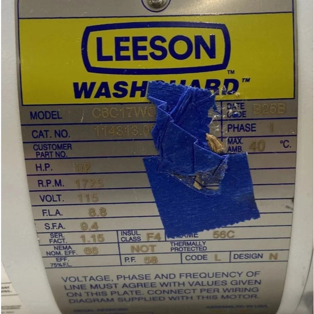 114313.00 Genuine Leeson Washdown Motor 115/230V