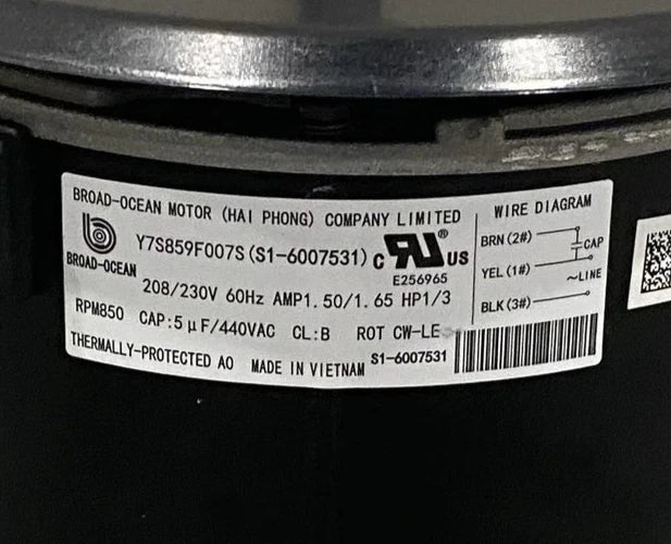 S1-6007531 Johnson Controls Blower Motor Air Compressor 208/230V