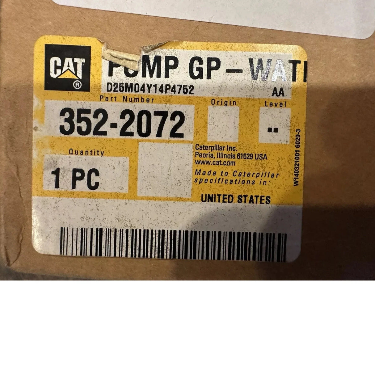 352-2072 Genuine Cat Water Pump - Truck To Trailer