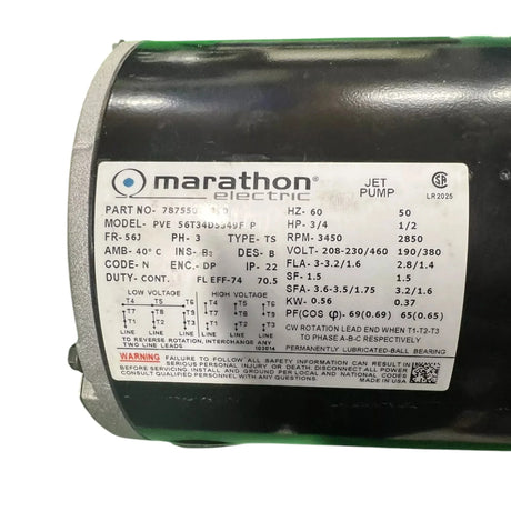 787550X0010 Genuine Marathon Pump Motor 208-230/460V 3/4HP - Truck To Trailer