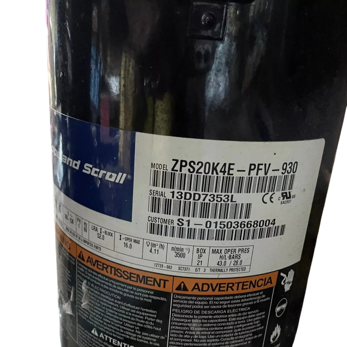 ZPS20K4E-PFV-930 Copeland Scroll Compressor - Truck To Trailer