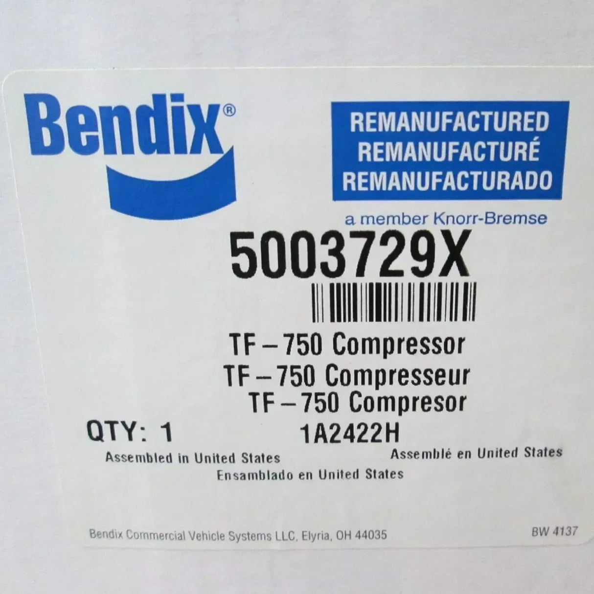 5003729X Genuine Bendix Air Brake Compressor - Truck To Trailer