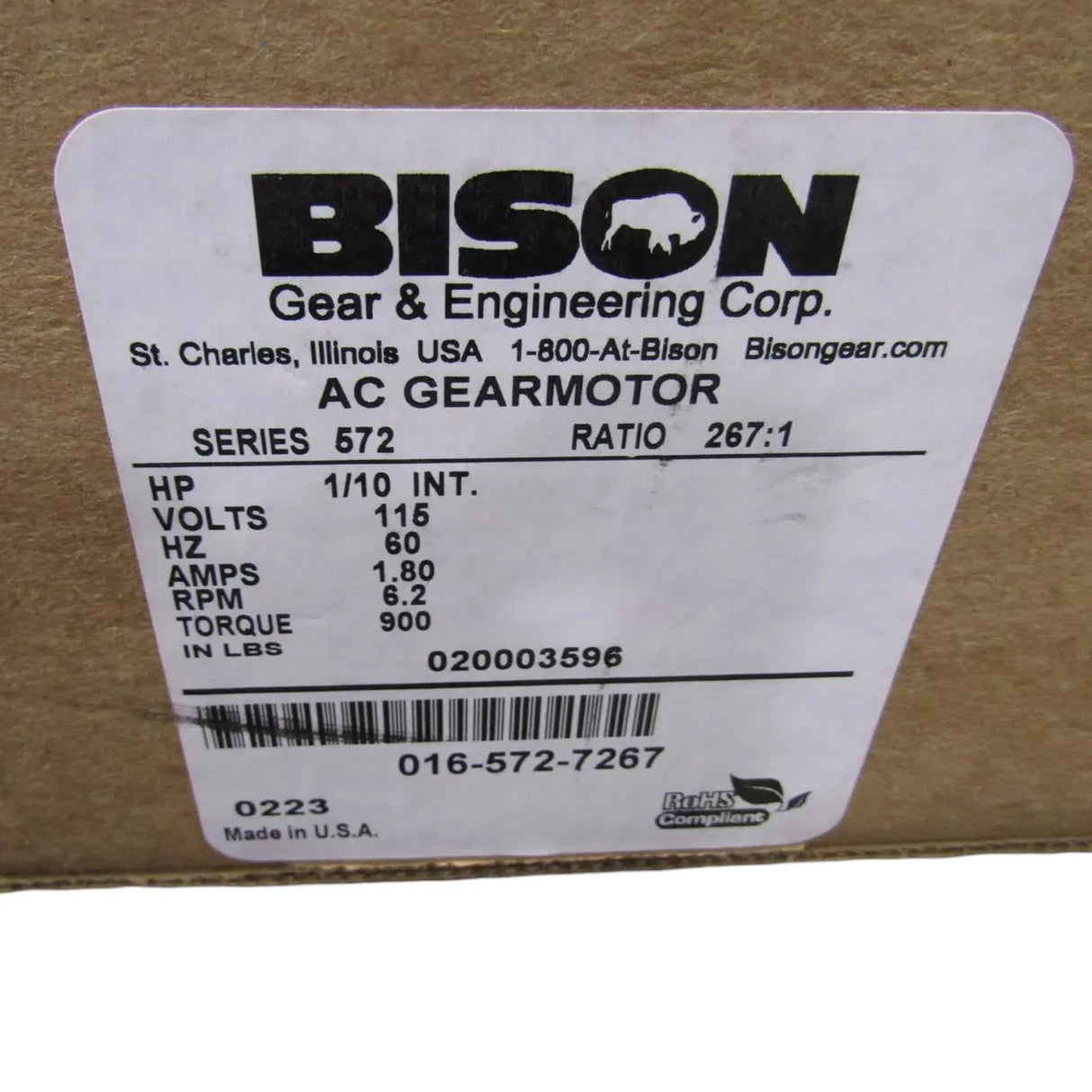 016-572-7267 Bison AC Gear Motor 572 Series - Truck To Trailer