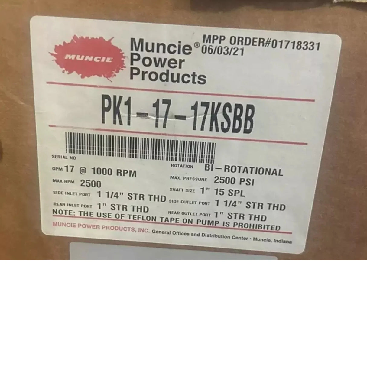 PK1-17-17KSBB Genuine Muncie Hydraulic Gear Pump - Truck To Trailer
