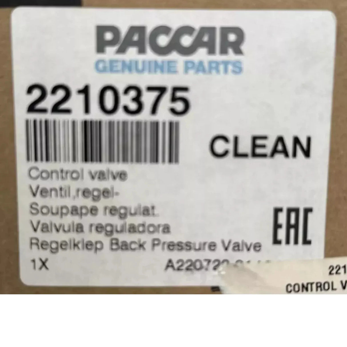 2210375PEX Genuine Paccar Back Pressure Control Valve - Truck To Trailer