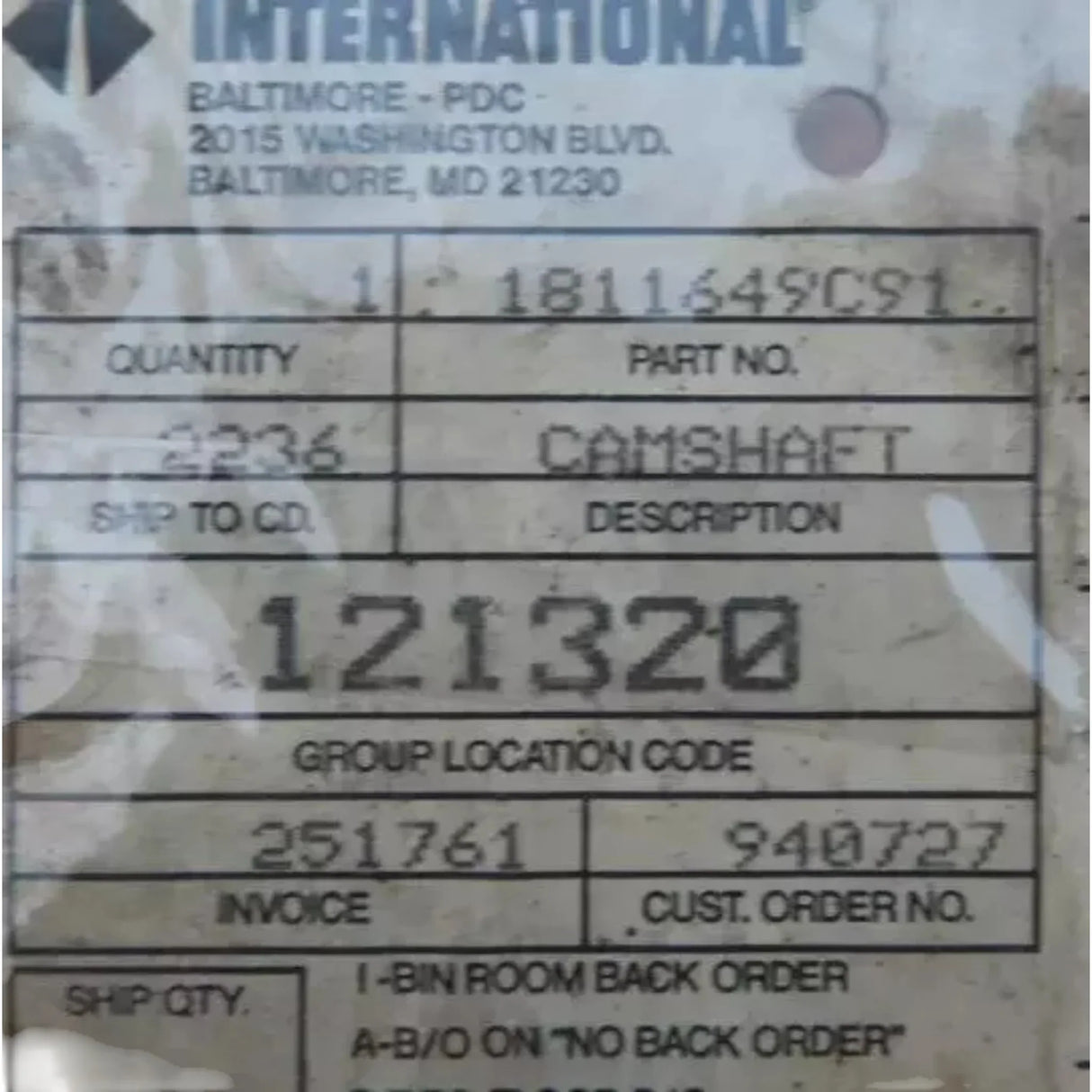 1811649C91 Genuine International Camshaft With Gear - Truck To Trailer