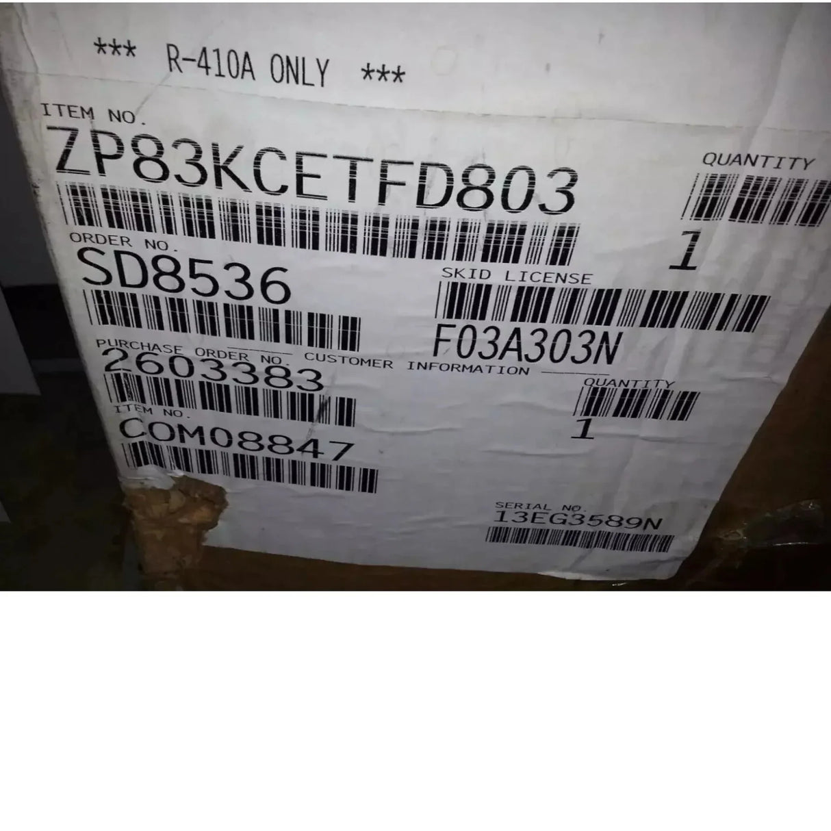 ZP83KCE-TFD-803 Genuine Copeland Scroll Compressor 460V - Truck To Trailer