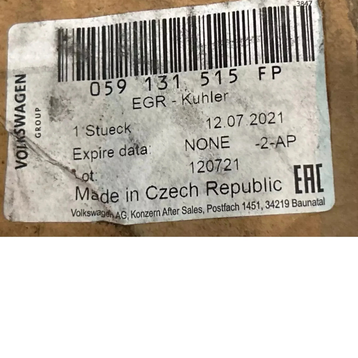 059131515FP Genuine Volkswagen Exhaust Gas Recirculation - Truck To Trailer