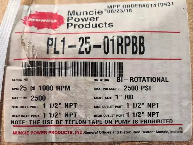 PL1-25-01RPBB Genuine Muncie Hydraulic Gear Pump - Truck To Trailer