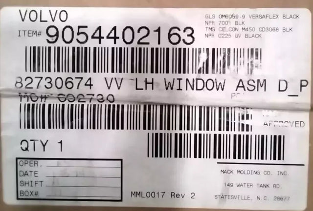 82730674 Genuine Volvo Left Side Window Assembly - Truck To Trailer