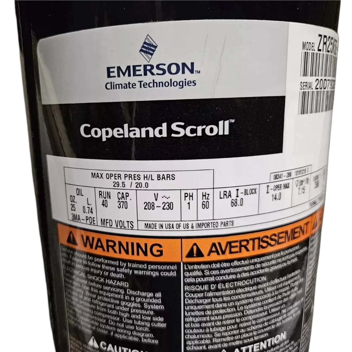ZP38K5E-PFV-830 Genuine Copeland Scroll Compressor 208-230V - Truck To Trailer