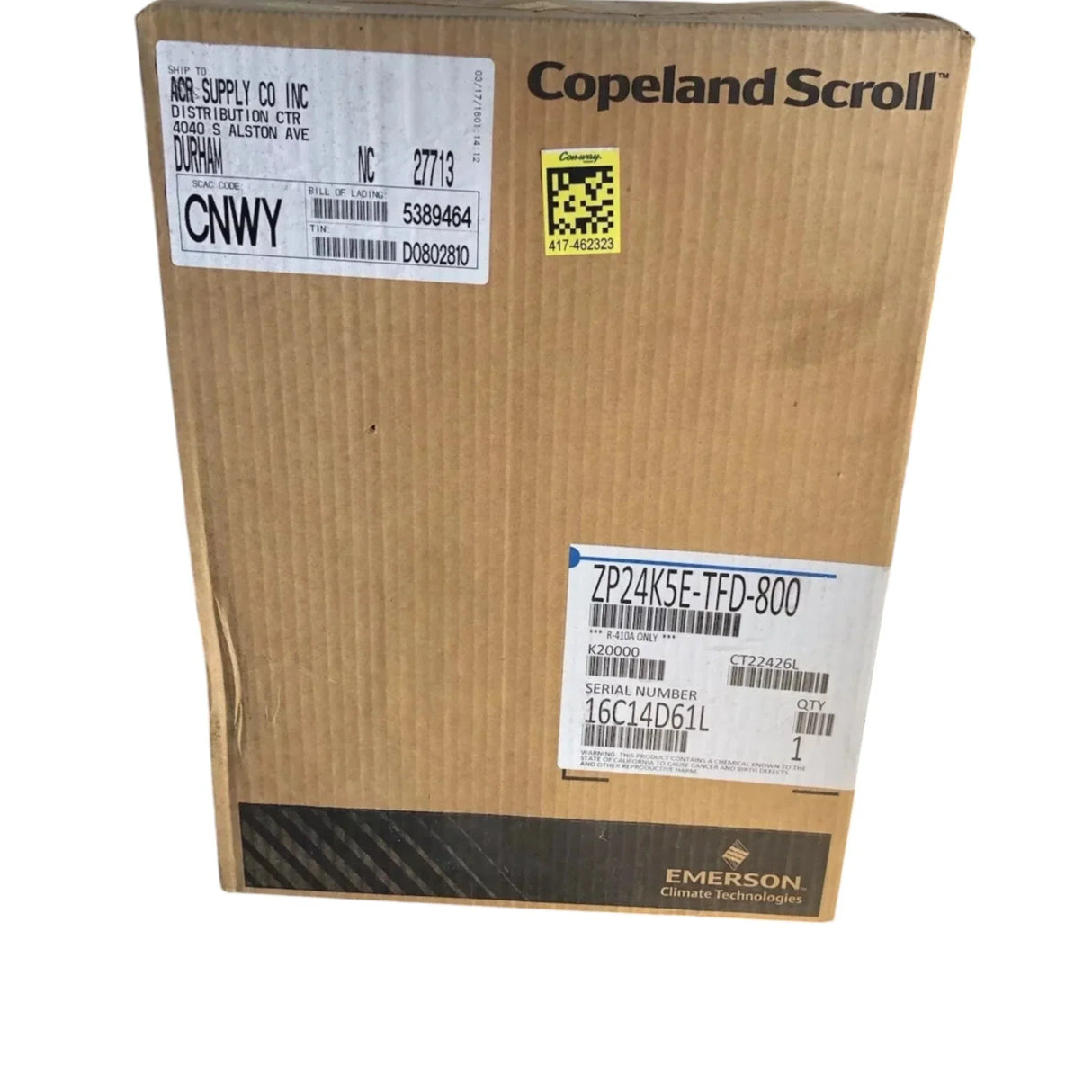 ZP24K5E-TFD-800 Genuine Copeland Scroll Compressor 460V - Truck To Trailer