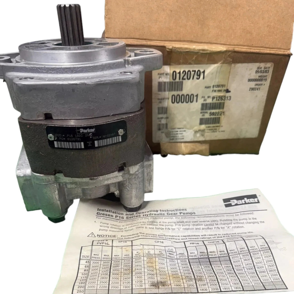 0120791 Genuine Parker Hydraulic Gear Pump - Truck To Trailer