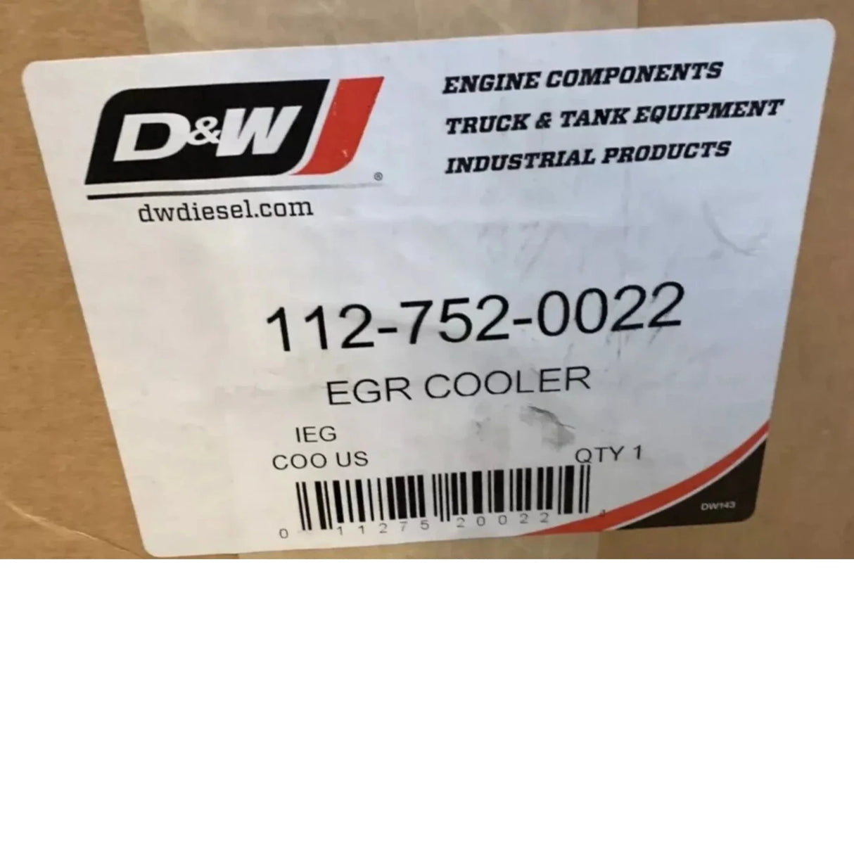 112-752-0022 D&W EGR Exhaust Gas Recirculation Cooler - Truck To Trailer