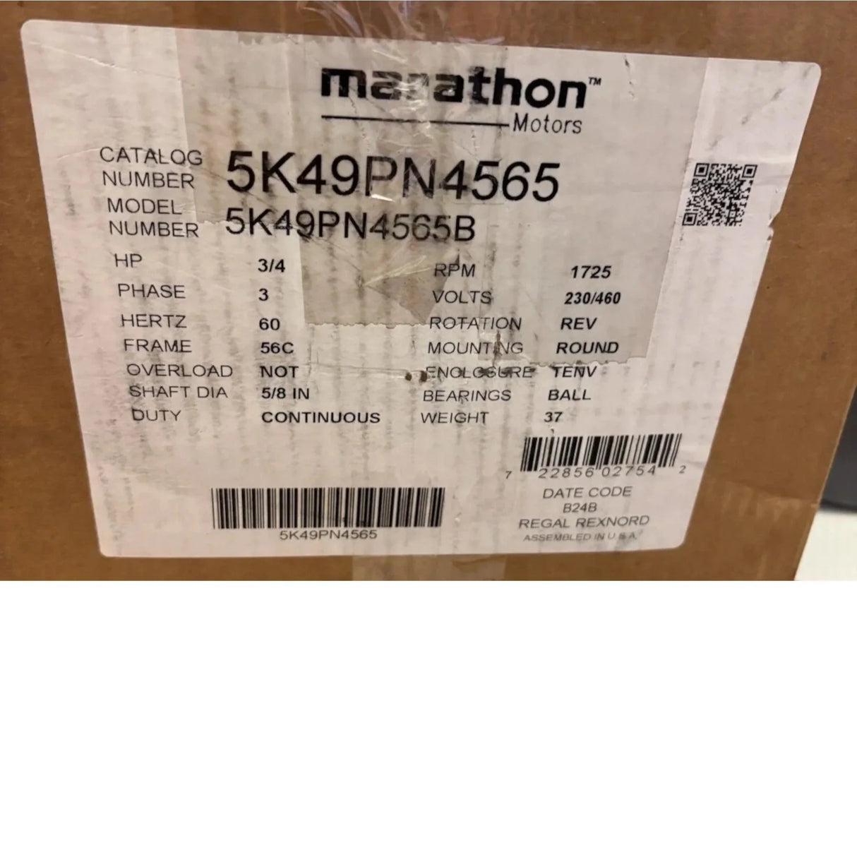 5K49PN4565 Marathon Brake Motor 230/460 V - Truck To Trailer