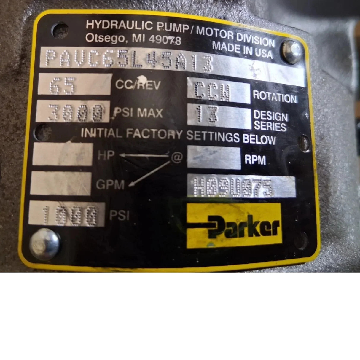 PAVC65L45A13 Genuine Parker Hydraulic Pump - Truck To Trailer