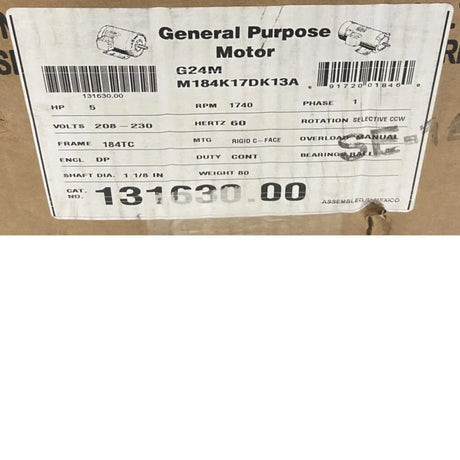 131630.00 Leeson General Purpose Motor 208/230V - Truck To Trailer