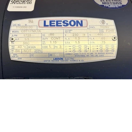 C6T17NK1K Genuine Leeson Brake Motor 230/460 V - Truck To Trailer