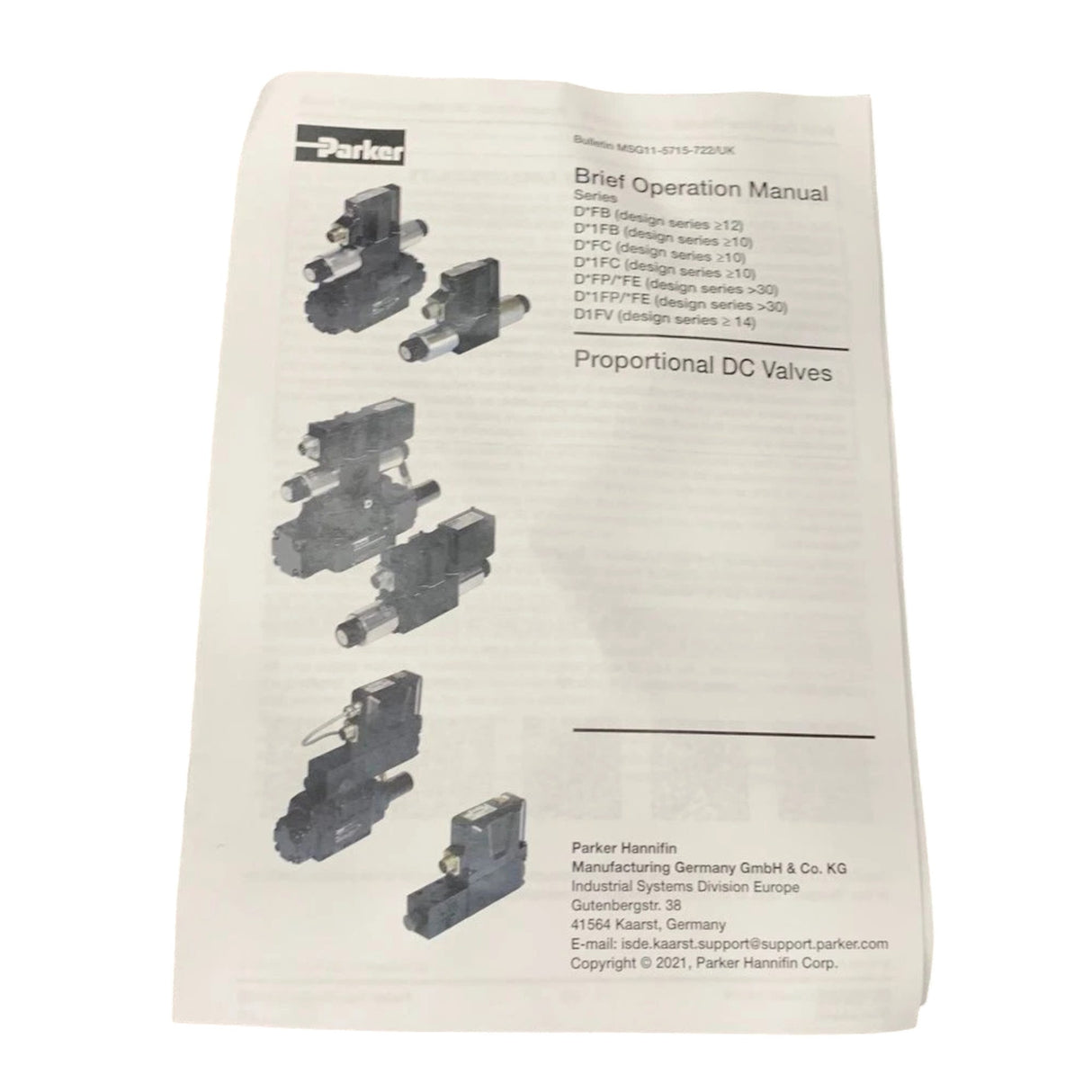 D3FBE01MC0NF0019 Parker Operated Proportional Directional Control Valve
