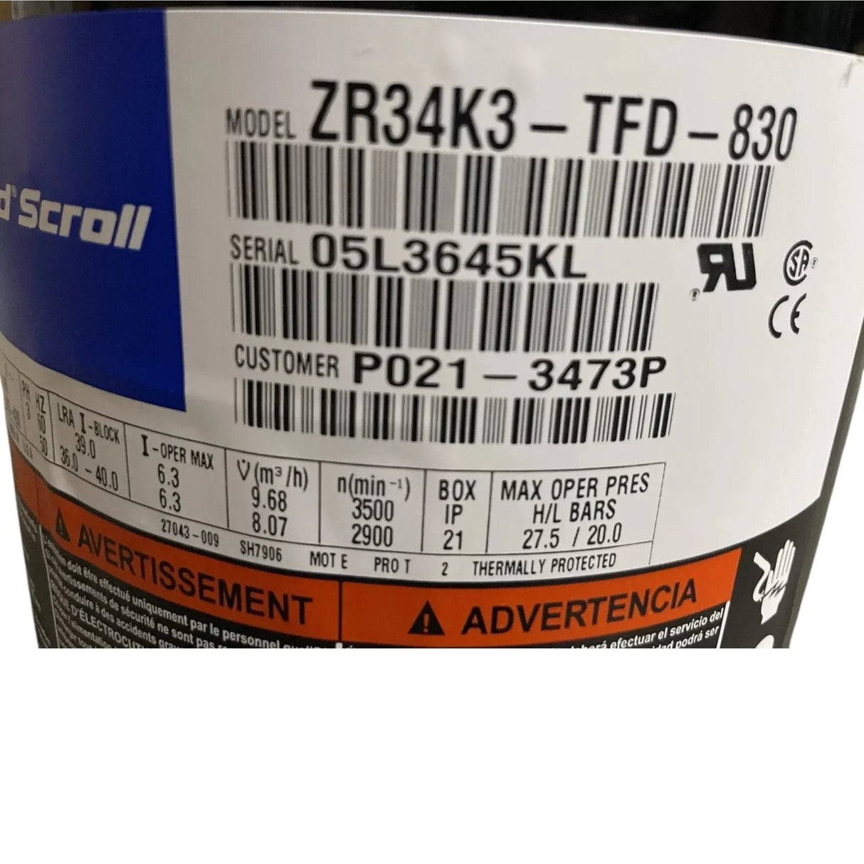 ZR34K3-TFD-830 Copeland Scroll Compressor - Truck To Trailer