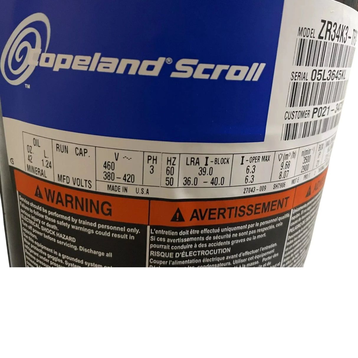 ZR34K3-TFD-830 Copeland Scroll Compressor - Truck To Trailer