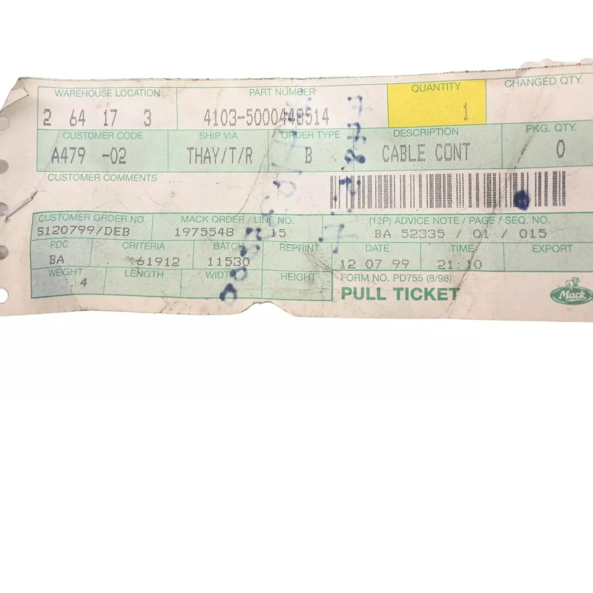 4103-5000448514 Genuine Mack Cable Cont - Truck To Trailer