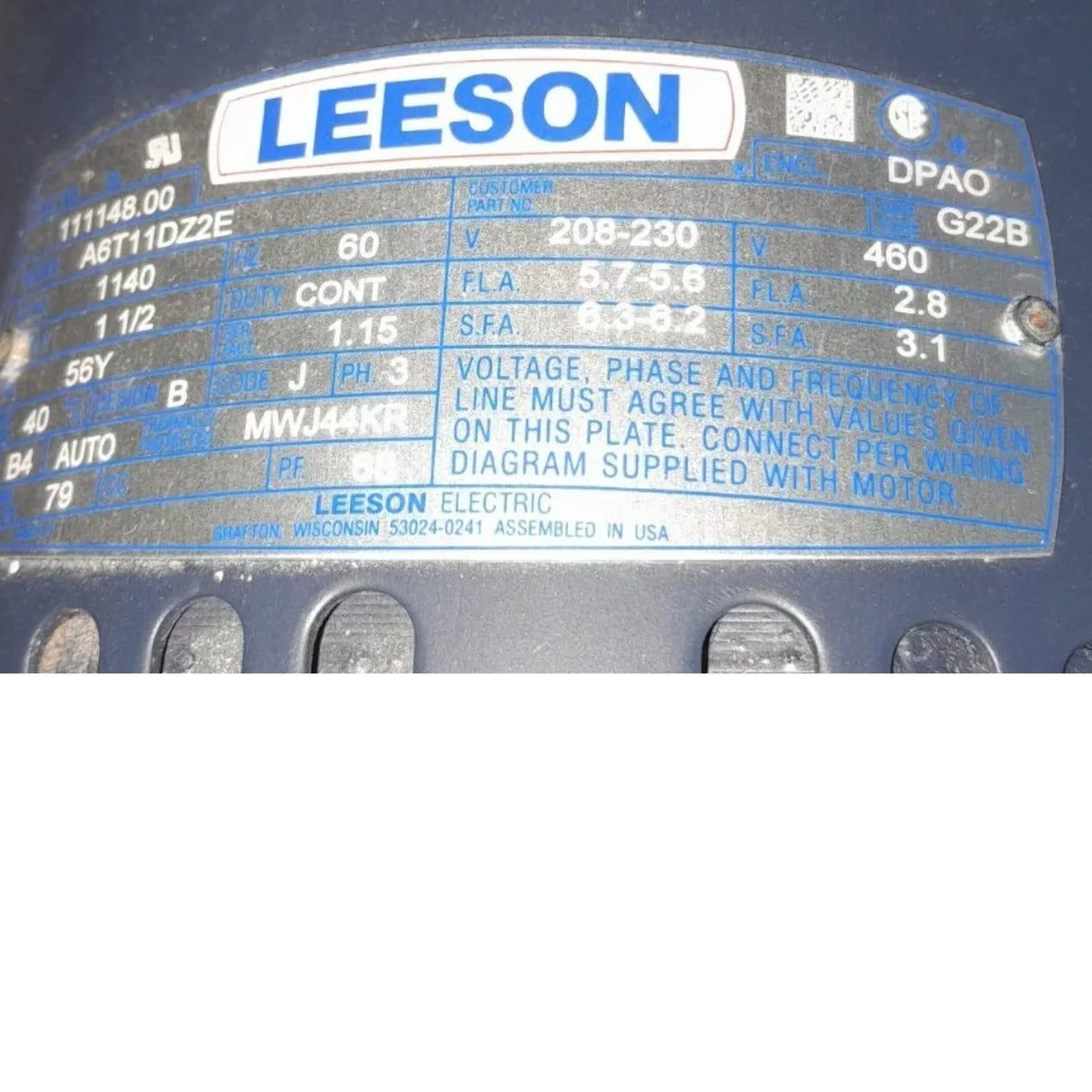111148.00 Leeson Condenser Fan Motor - Truck To Trailer