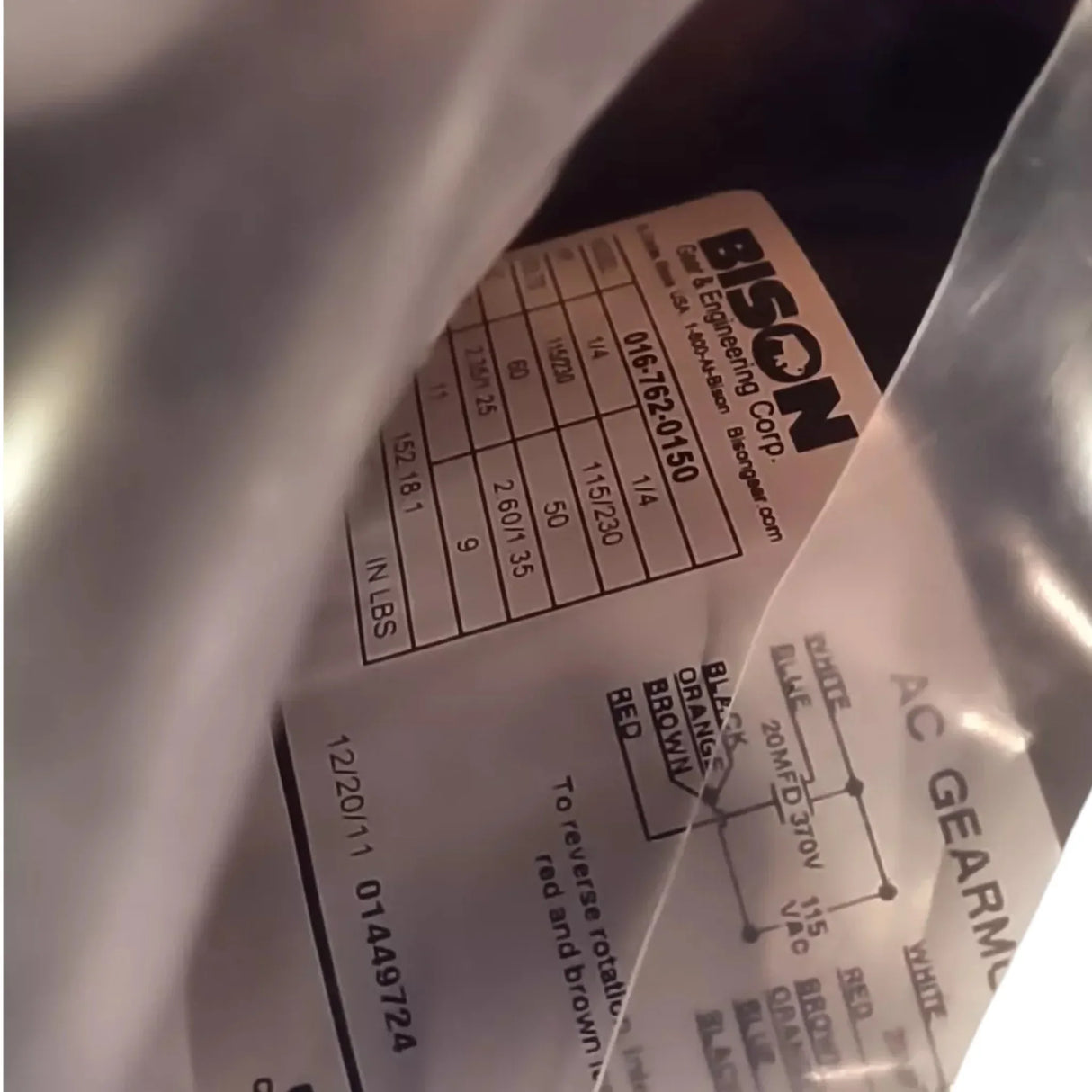 0167620150 Genuine Bison Hollow Shaft Offset Gearmotor PSC 115/230V - Truck To Trailer