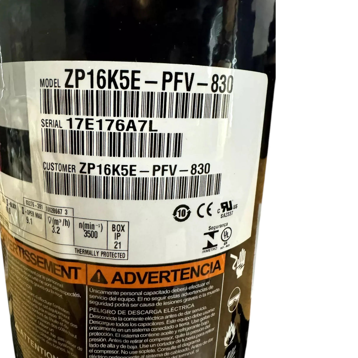 ZP16K5E-PFV-830 Genuine Copeland Scroll Compressor 208/230V - Truck To Trailer
