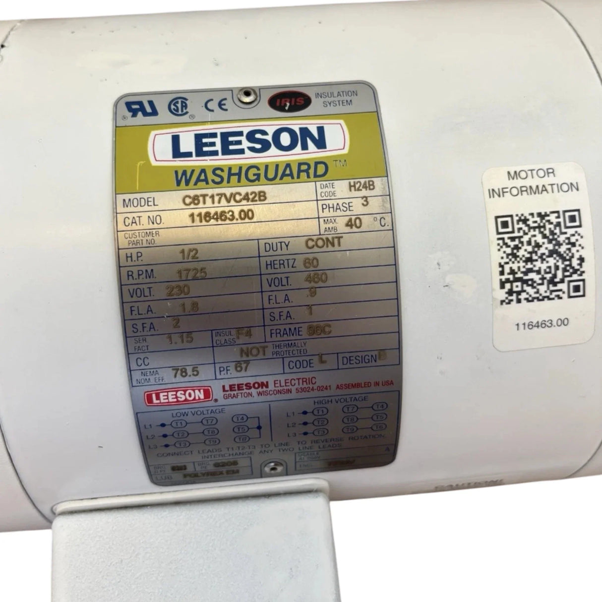 116463.00 Genuine Leeson Brake Motor 230/460V