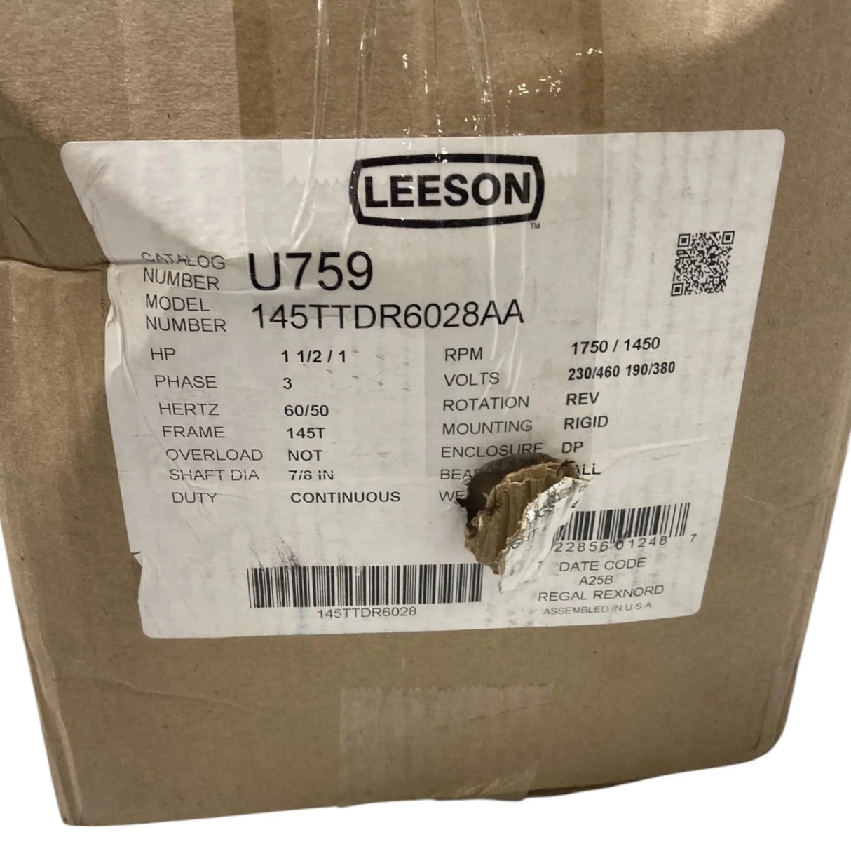145TTDR6028 Genuine Leeson Three Phase General Purpose Electric Motor - Truck To Trailer