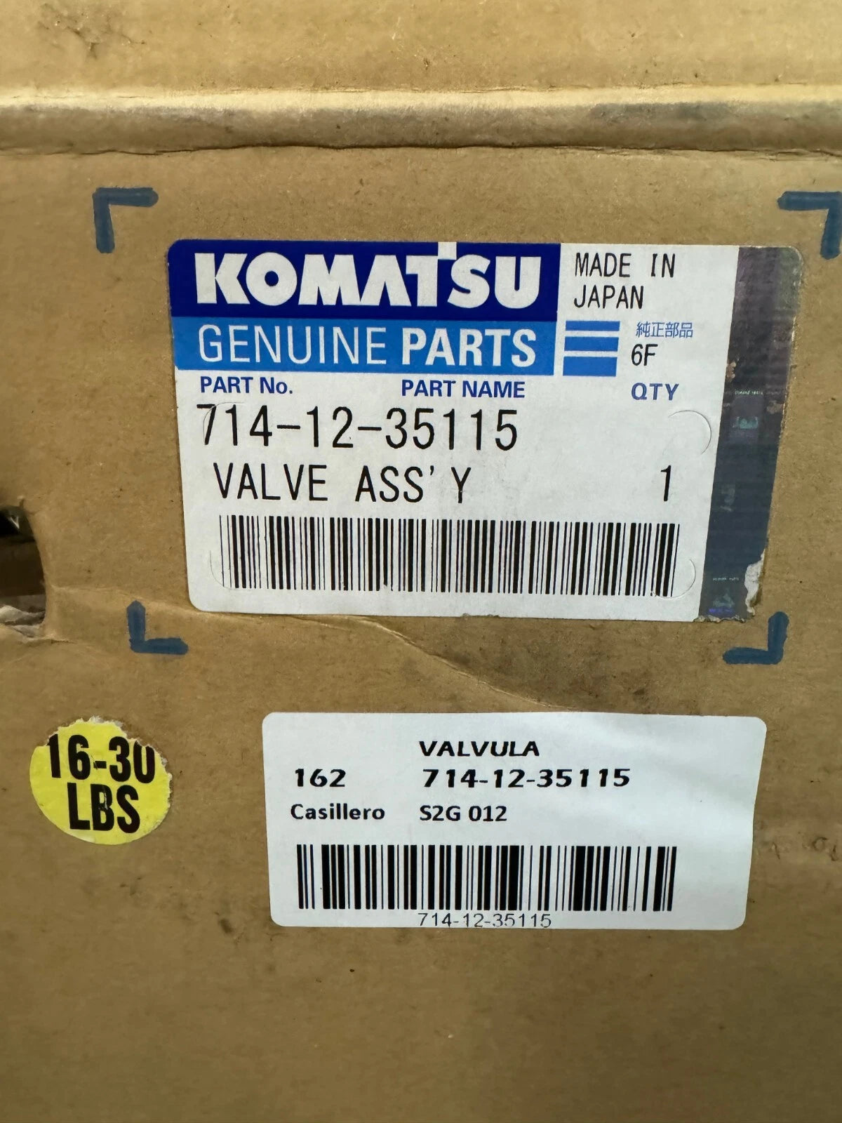 714-12-35115 Genuine Komatsu Valve Assembly