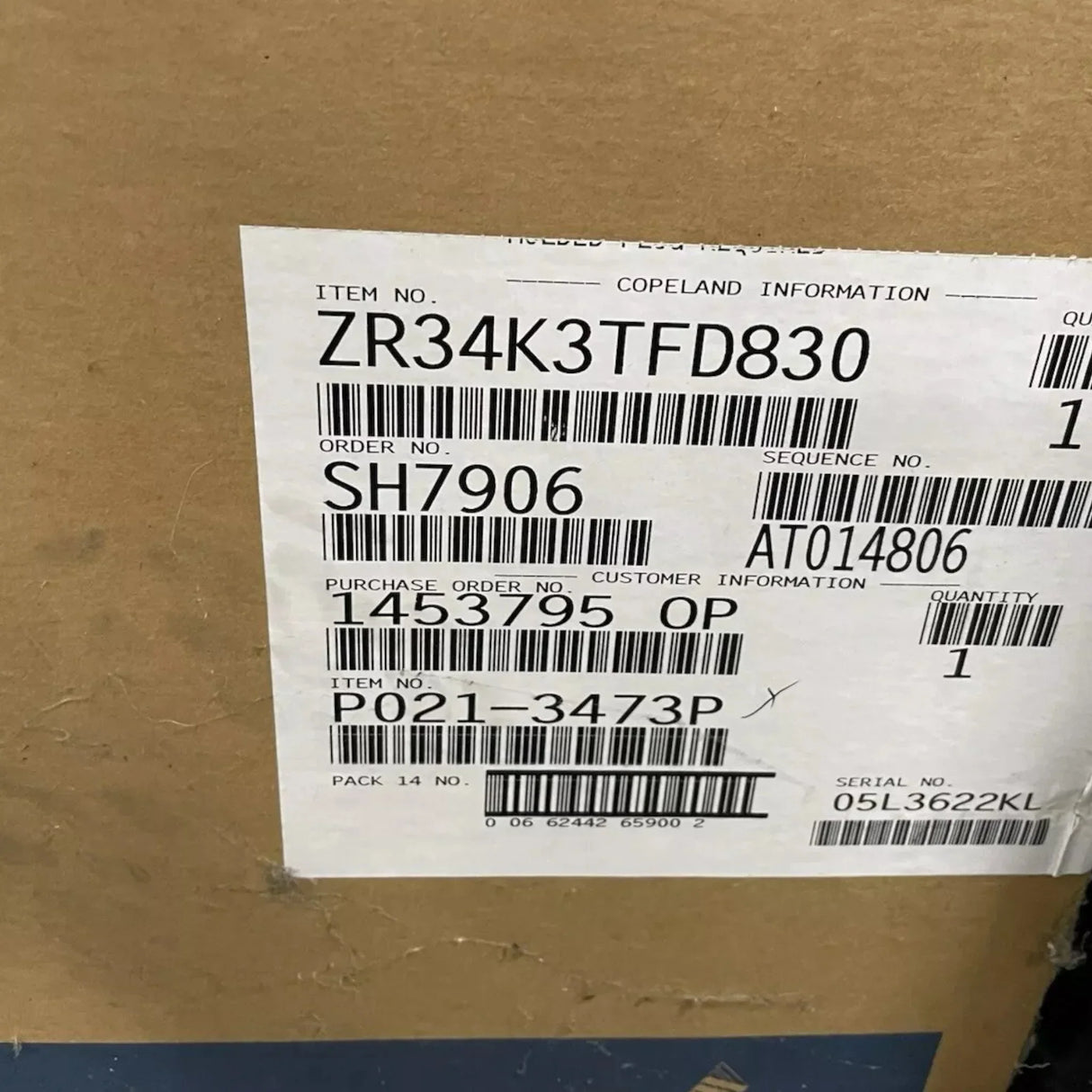 ZR34K3-TFD-830 Copeland Scroll Compressor - Truck To Trailer