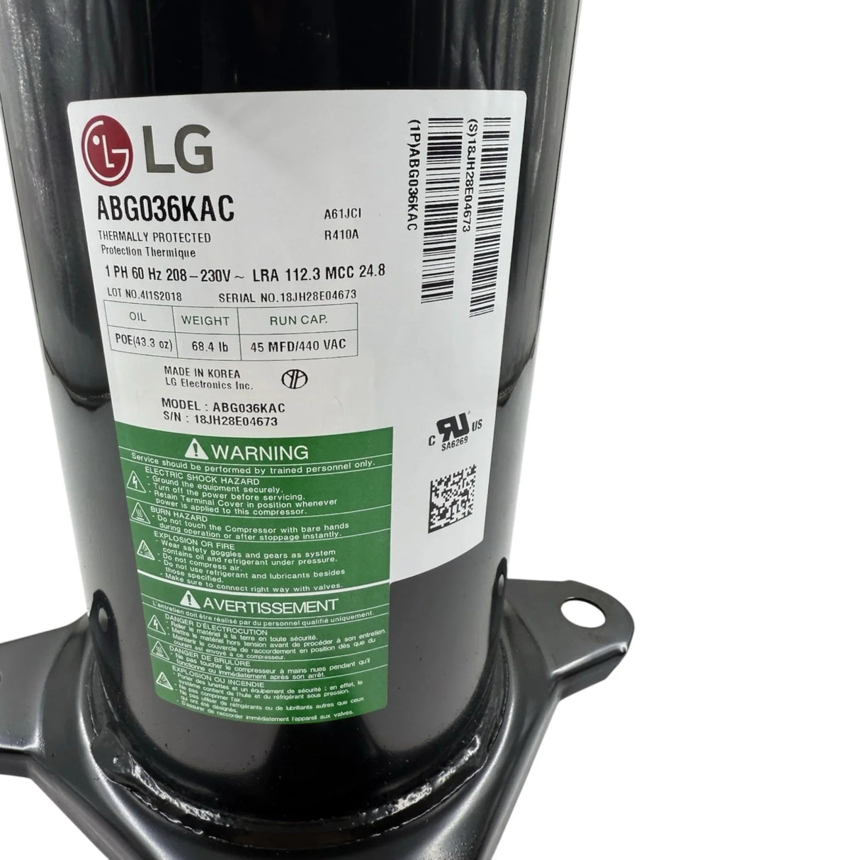 ABG036KAC Genuine LG A/C Compressor 208-230V - Truck To Trailer