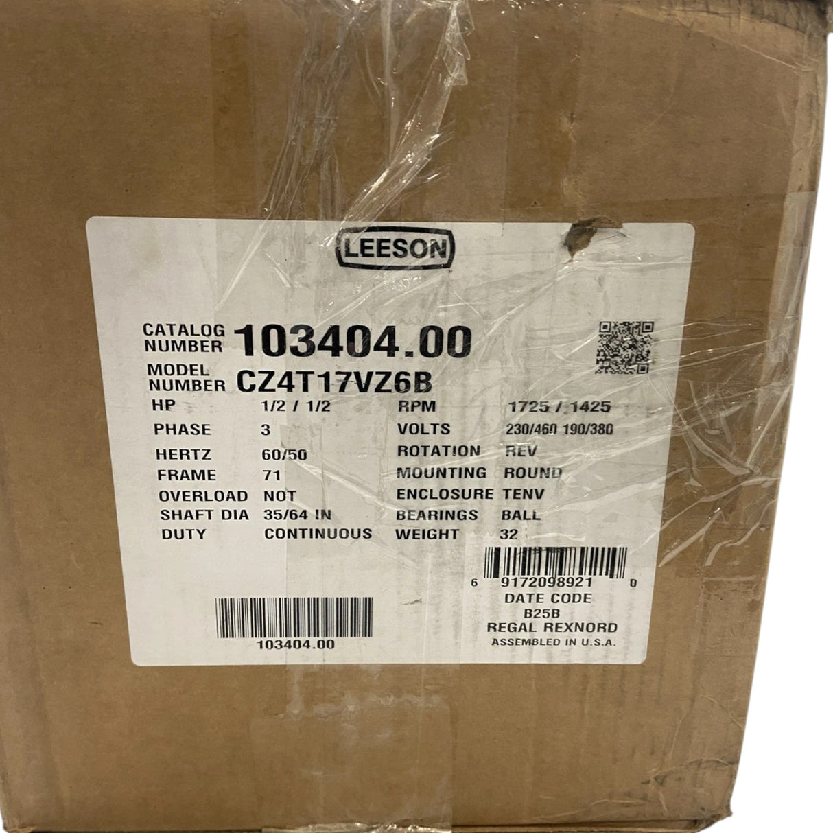 103404.00 Genuine Leeson Washdown Duty Motor
